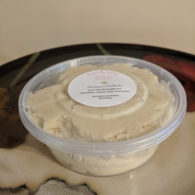 plastic container of raw organic shea butter